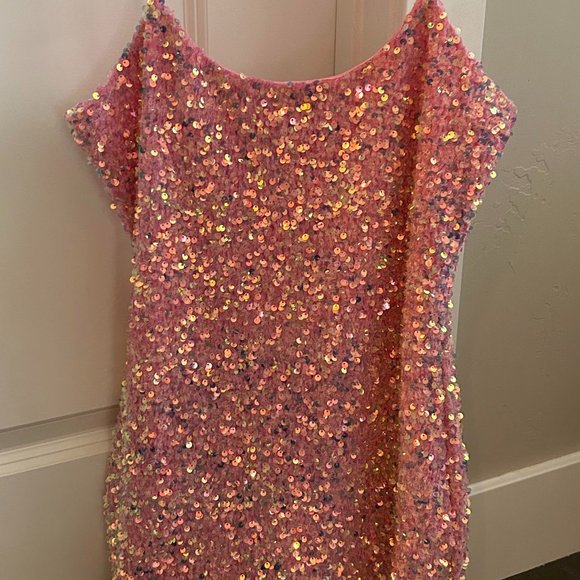 lucy in the sky iridescent sequin bodycon dress in pink Winter Formal Lucy In The Sky Iridescent Sequin Bodycon Dress in Pink